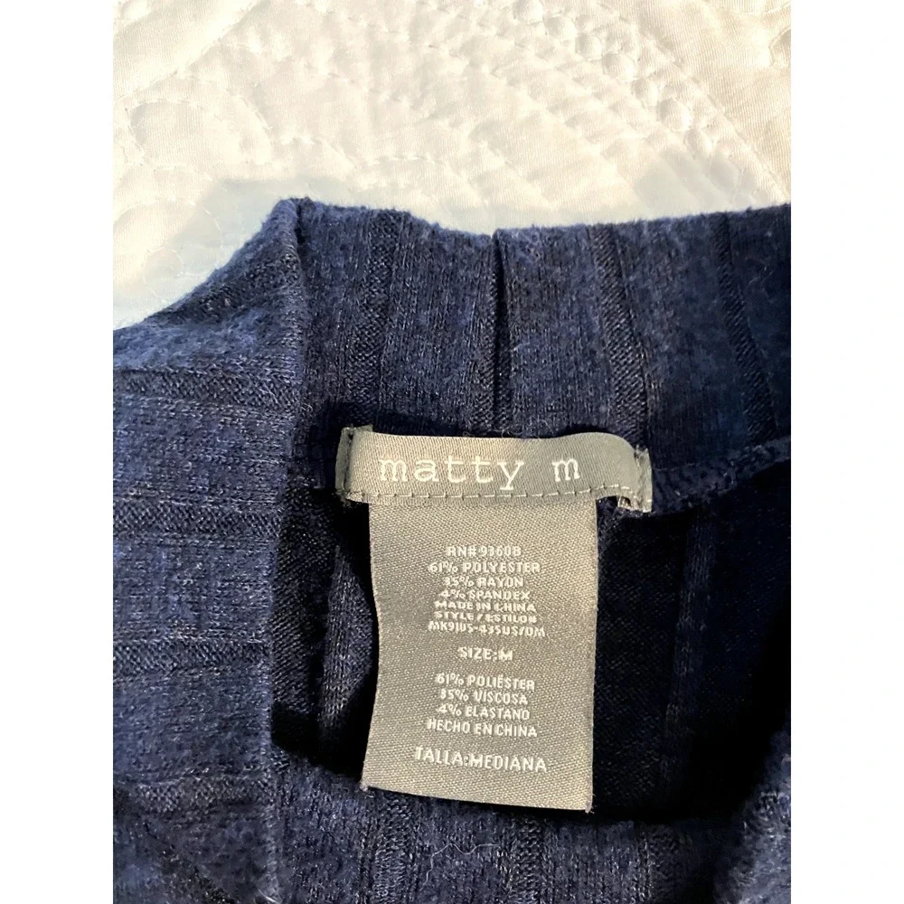 Matty M Ladies Mock Neck Long sleeve Top Navy Medium Knit Soft Comfort Cozy - Picture 7 of 8